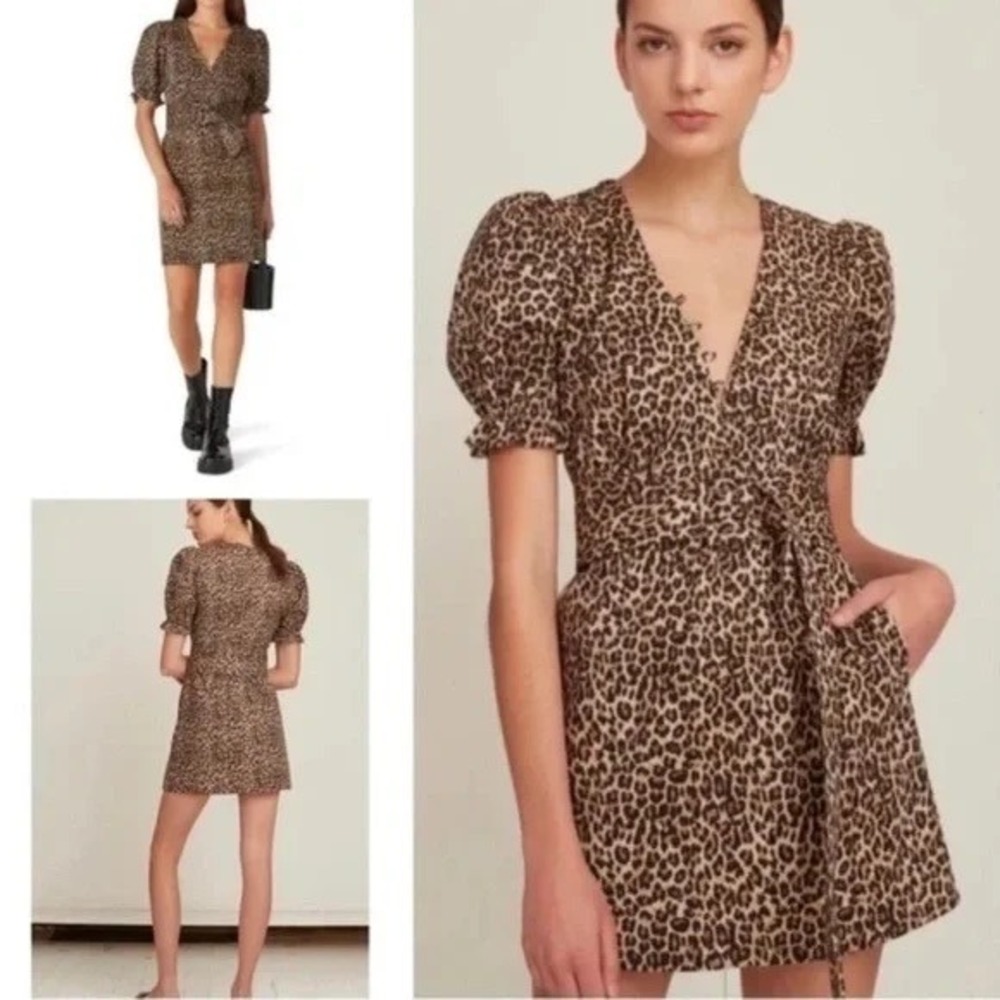 MARISSA WEBB the Carly Leopard Mob Retro Madmen Pinup V Neck Puff Sleeve Dress 8